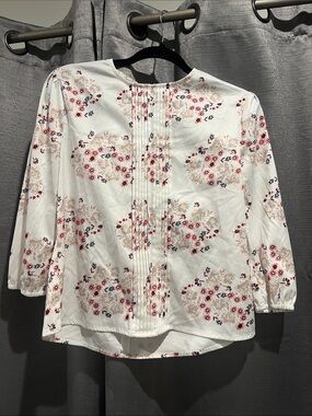 Floral Pintuck Blouse in White with Soft Pink Accents